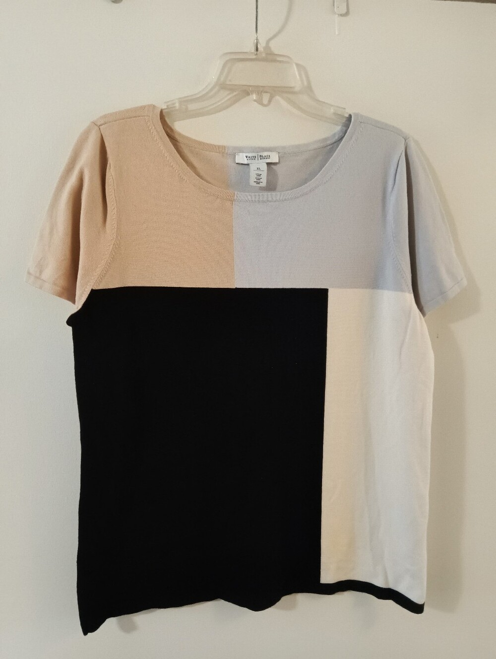 White House Black Market Colorblock Short Sleeve Top - Black & Neutral